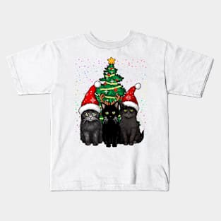 Funny Black Cat Christmas Tree Xmas Pajamas For Cat Lover Kids T-Shirt